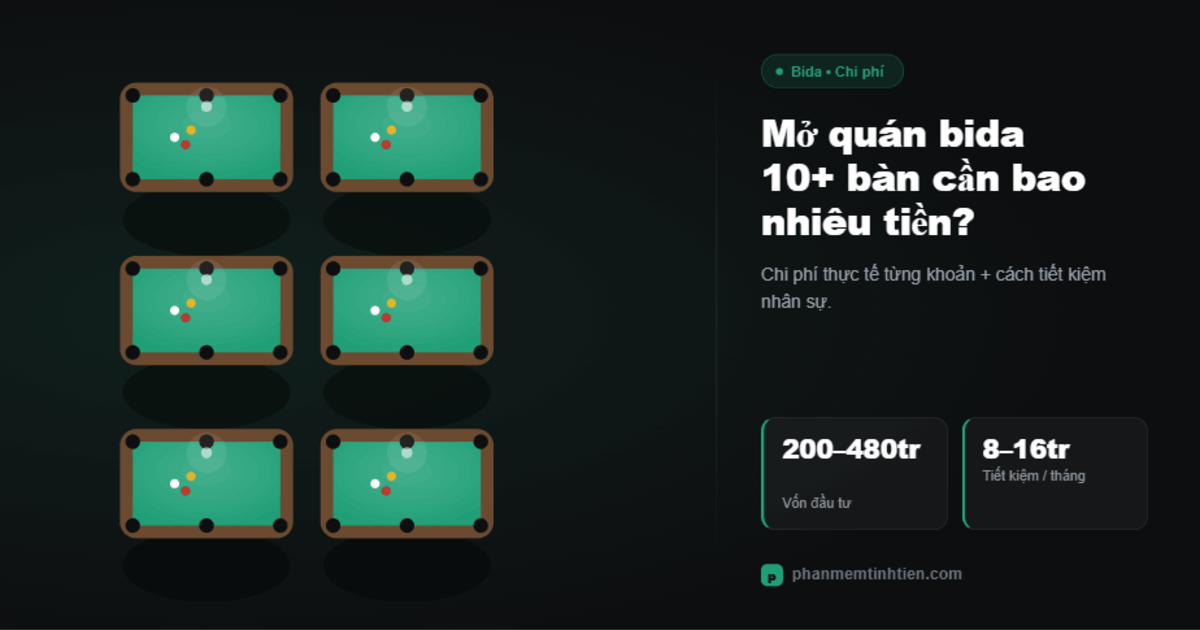 Mở quán bida 10+ bàn cần bao nhiêu tiền? Chi phí thực tế và cách tiết kiệm nhân sự