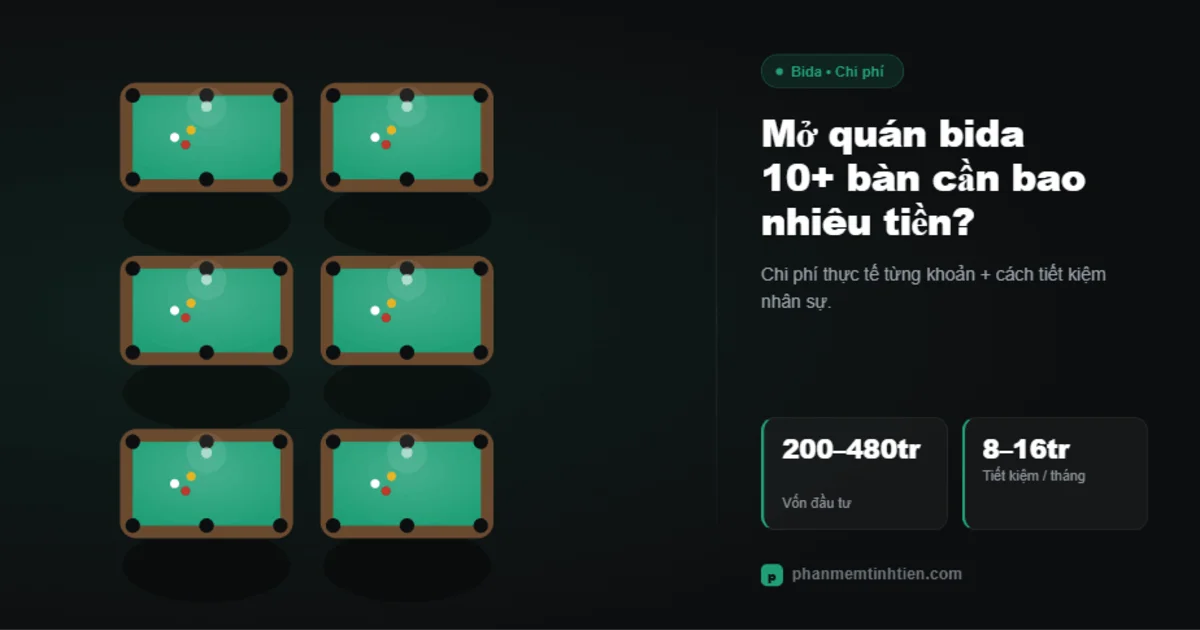 Mở quán bida 10+ bàn cần bao nhiêu tiền? Chi phí thực tế và cách tiết kiệm nhân sự